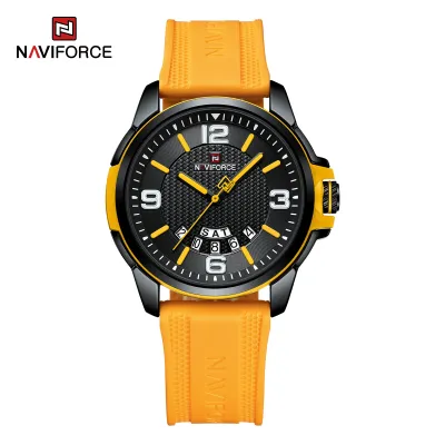 NAVIFORCE 9215 Men Wristwatch Top Brand Luxury Waterproof Calendar Watch Rubber Original Sport Military Army Quartz Male Clock  - Yellow Black